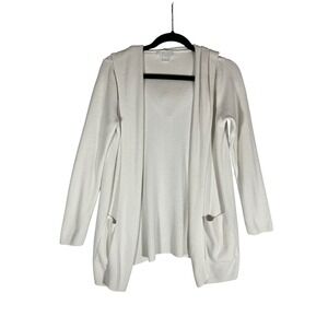 Barefoot Dreams CozyChic Ultra Lite Hooded Duster Cardigan Sz L White Open Front